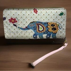 Colorful Bohemian elephant zippered wallet. One of a kind design. Ex. condition
